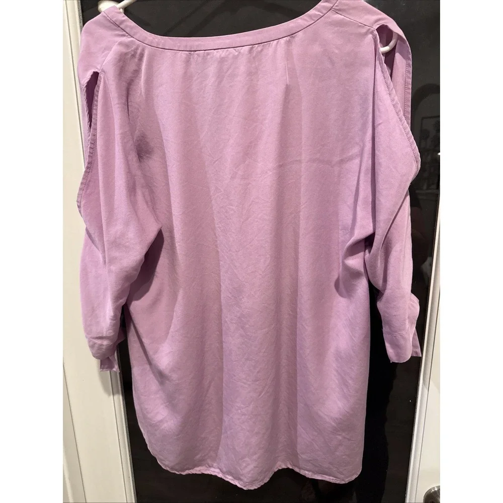 SOFT SURROUNDINGS LAVENDER PINK SHEER RAYON 3/4 Tie SLEEVE TOP Small - Picture 2 of 5